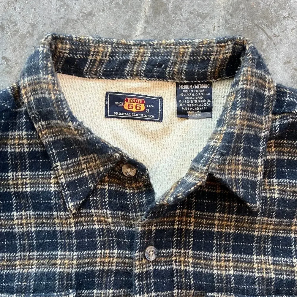 Route 66 Thermal Lined Flannel Shirt Jacket Mens Medium Blue Plaid Shacket Heavy - Picture 2 of 7